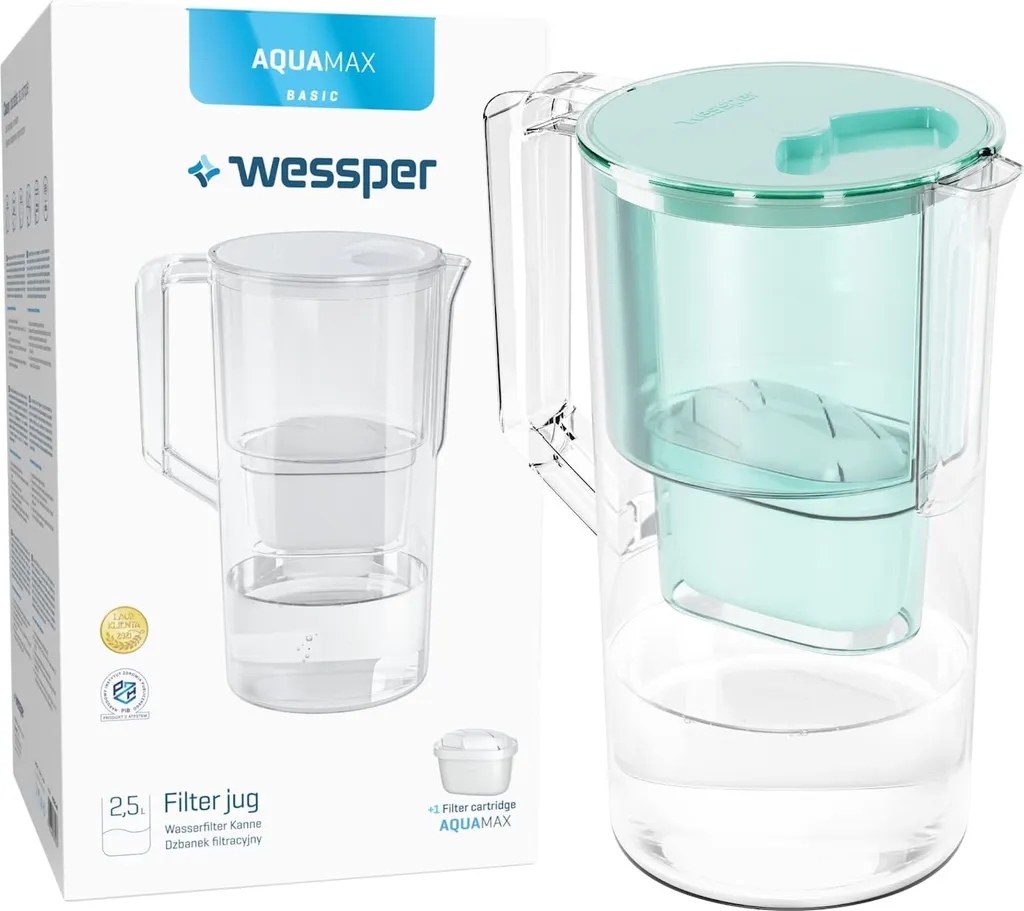 Caraffa Wessper 2,8L Filtro Anticalcare Compatibile Brita Maxtra Menta