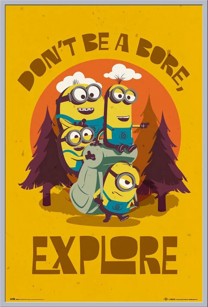 Affiche Minions sous cadre argenté sécurisé Shinsuke vitre acrylique pro