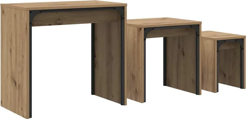 SYFAX™ Set 3 Tavolini Salotto Rovere Artigianale Legno Multistrato Top