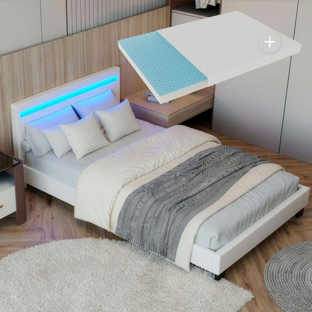 Polsterbett Doppelbett Kunstleder LED Bettgestell Matratze 140x200cm Juskys