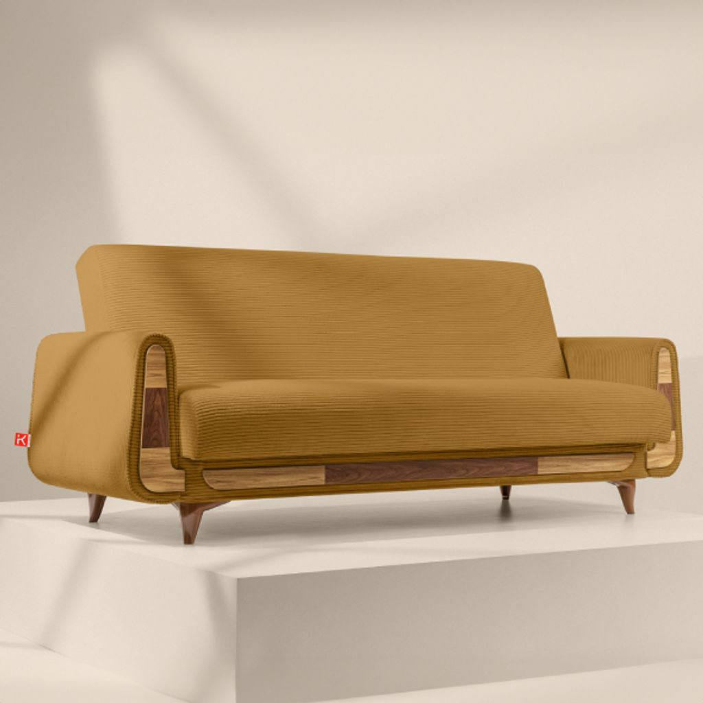 KONSIMO Schlafsofas mit Armlehnen "GUSTAVO II", Gelb, Kordstoff, Modern, 230x98x98cm