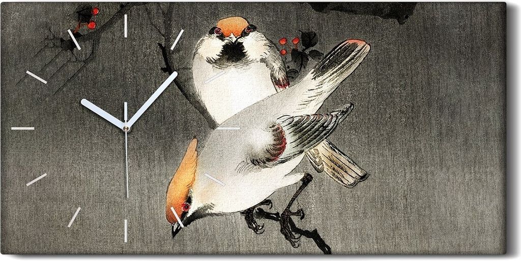 Dekor Leinwand Uhr Wandbilder 60x30 Malerei Asiatischer Zweig Tiere Vögel Kunst - weiße Hände