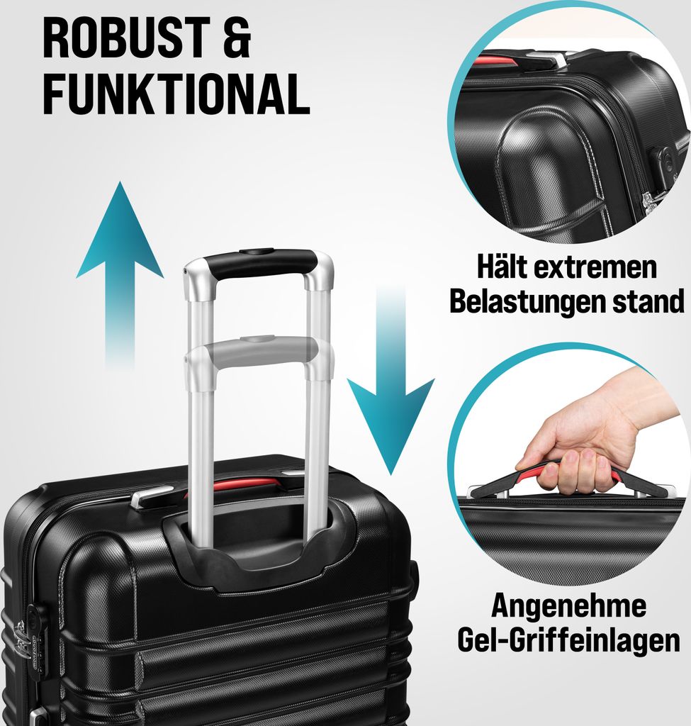 MONZANA 4tlg Kofferset Schloss Wäsche Organizer Kofferwaage Gurt Gel-Griffe Zwillingsrollen Standfüße Trolley Reisekoffer Hartschalen Koffer S...
