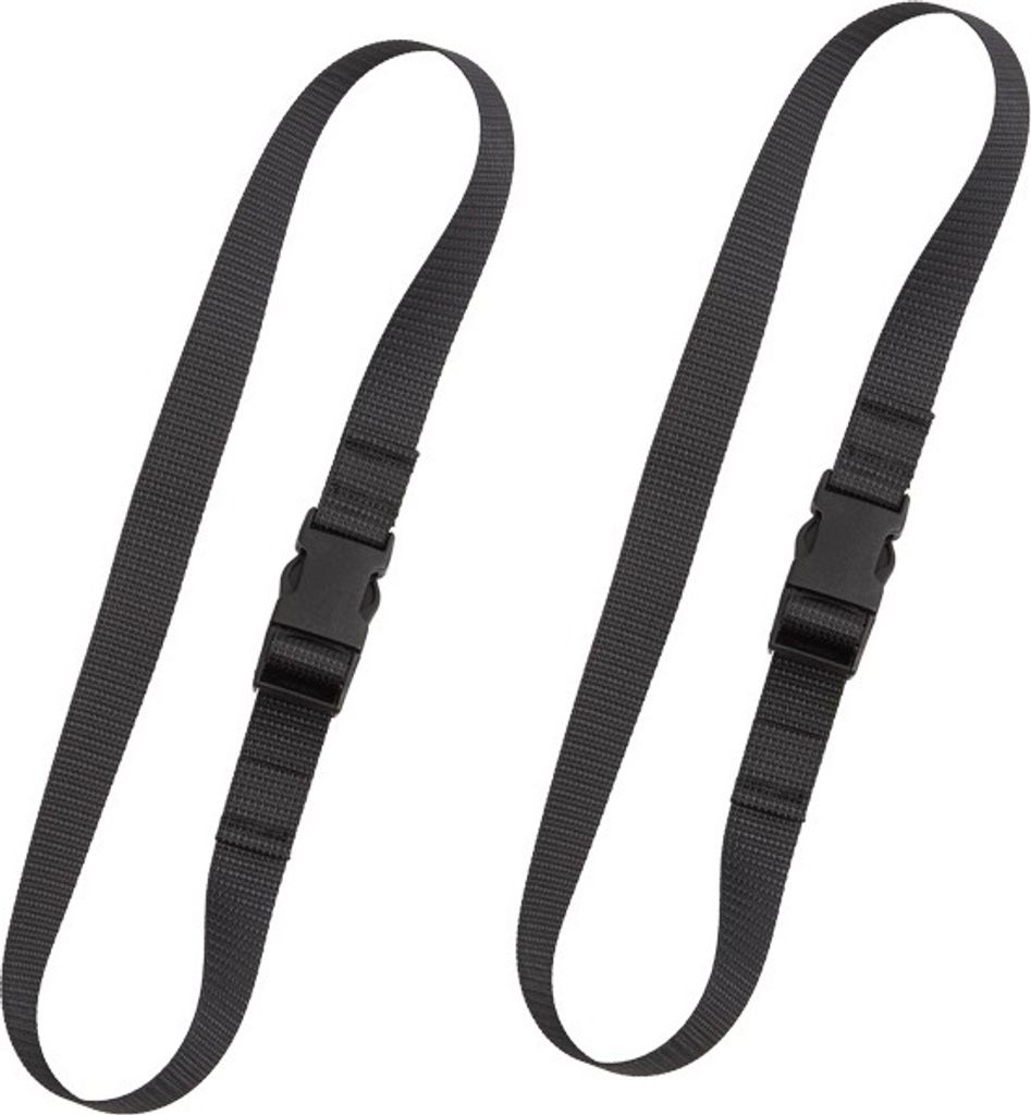 Two black straps with buckles on a white background.