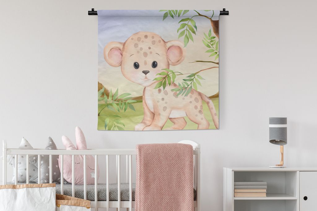 MuchoWow Wandteppich Wandbehang Leopard - Dschungel - Blätter 90x90 cm Tapisserie Dekoration Wandtuch - Wandaufhänger