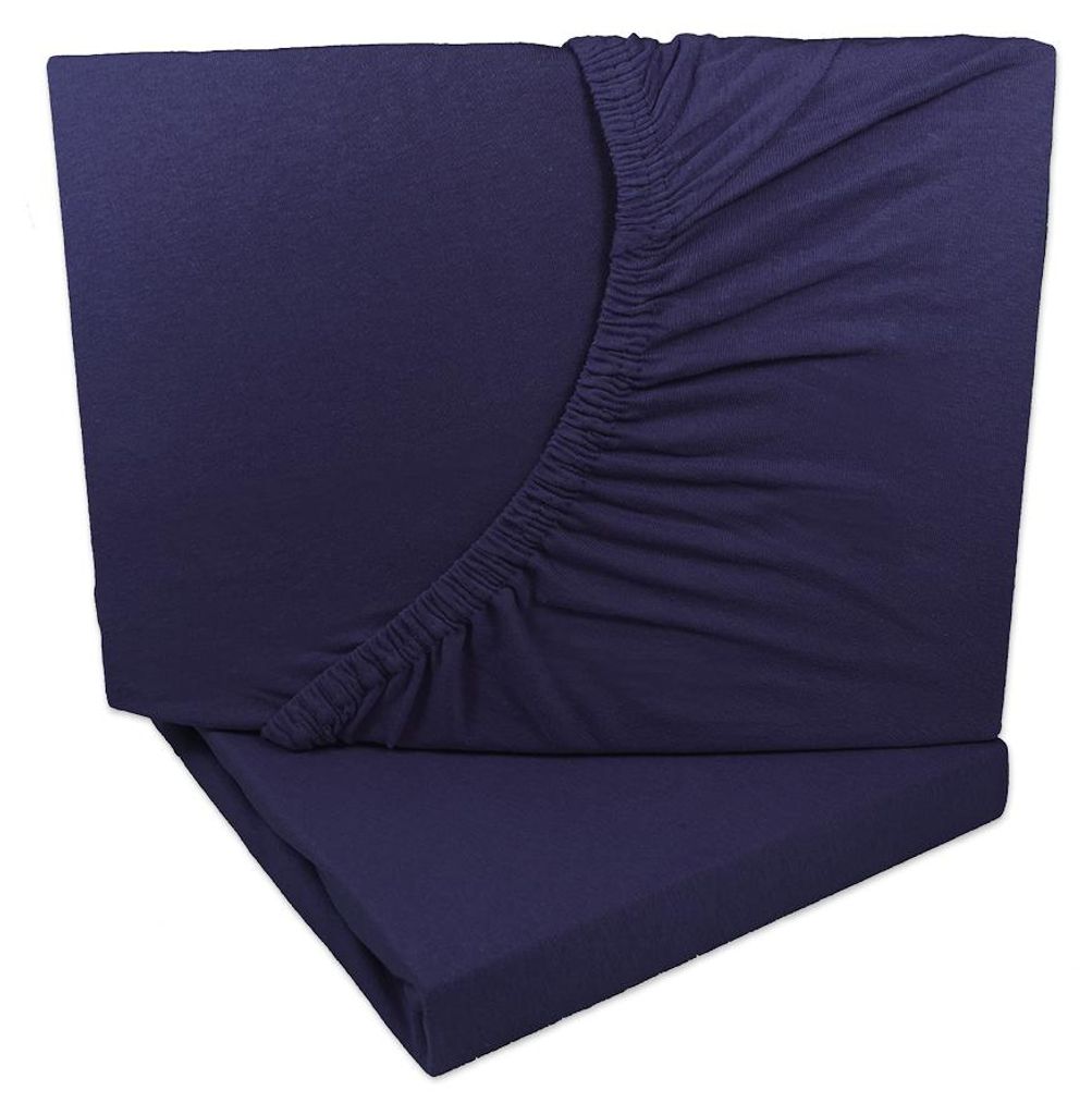 2er Set Jersey Spannbettlaken Navy / Dunkel Blau 90x200 - Produktbild 