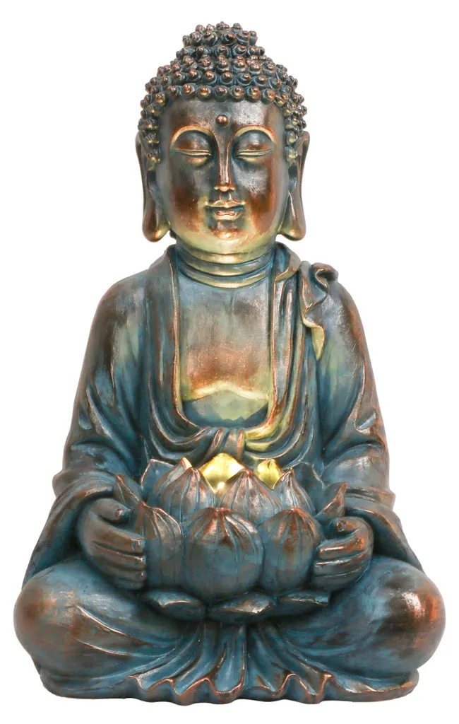 Statue de Bouddha Extérieur Solaire 26cm en Résine pour Jardin Zen