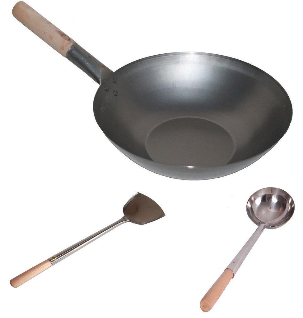 WOK SET, 30FB-K02-S04, Wok Pfanne 30 cm Ø flacher Boden Produktbild 