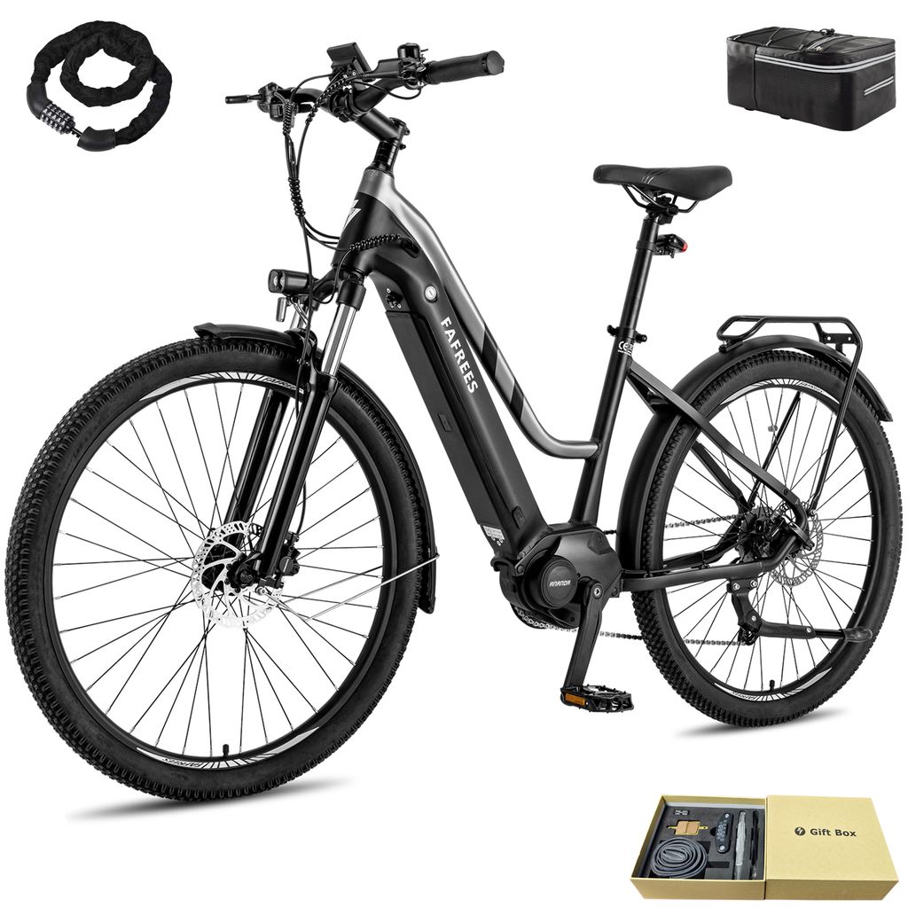 E-Bike 27,5 Zoll Rostfreie Aluminiumlegierung Mittelmotor ANANDA bis zu 100 - 120 km Wasserdicht IP54 City Pedelec 70 N.m Herren 9 Gang, Schwarz
