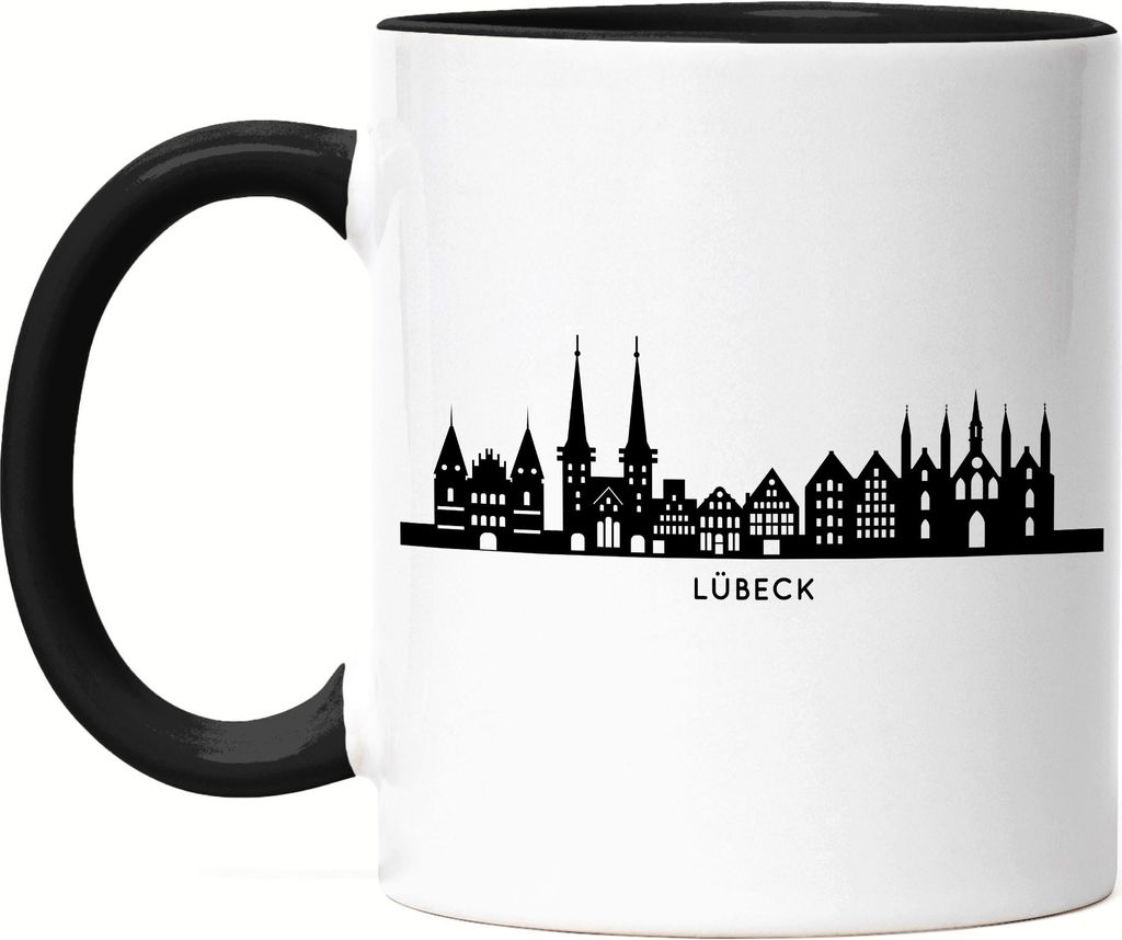 LÜBECK Skyline Tasse Schwarz Souvenir Andenken Deutsche Großstädte Motiv Stadt Silhouette Geschenkidee Umzug
