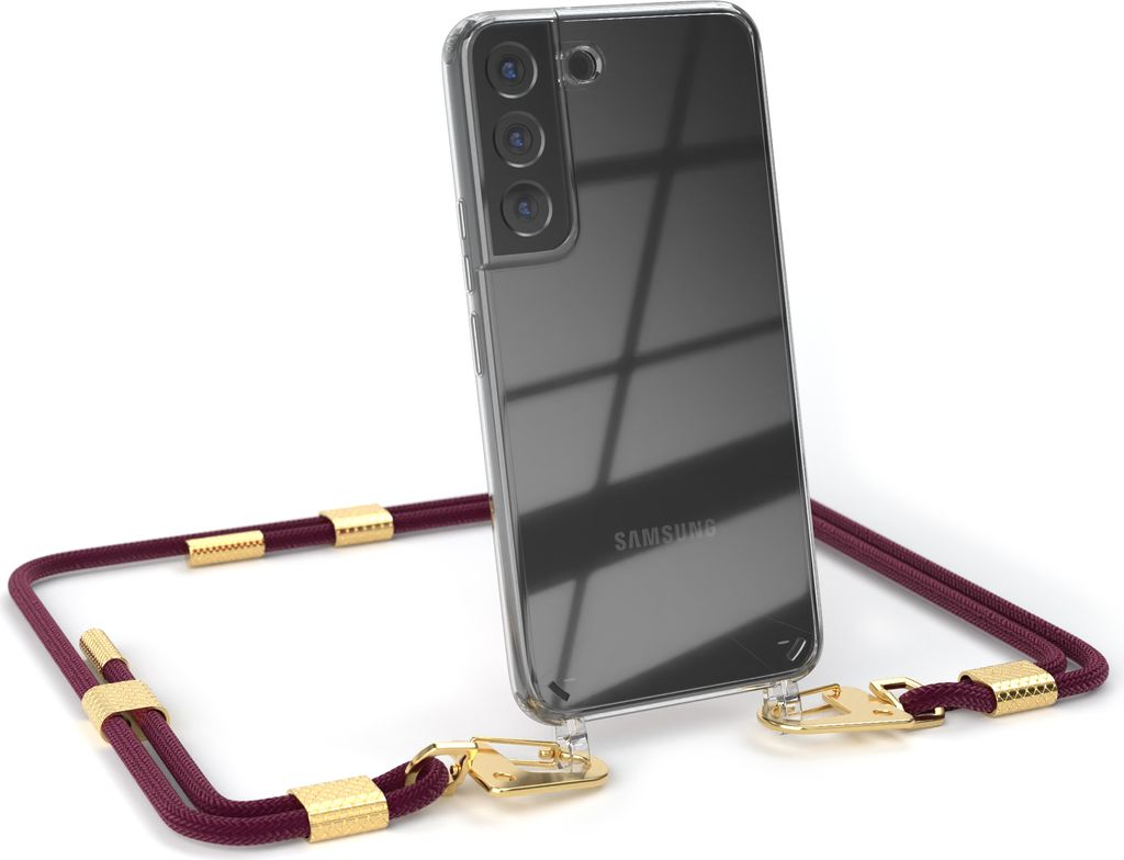 EAZY CASE Handykette für Samsung Galaxy S22 5G, Transparente Silikonhülle mit Band, Clear Case, abnehmbar in Rot