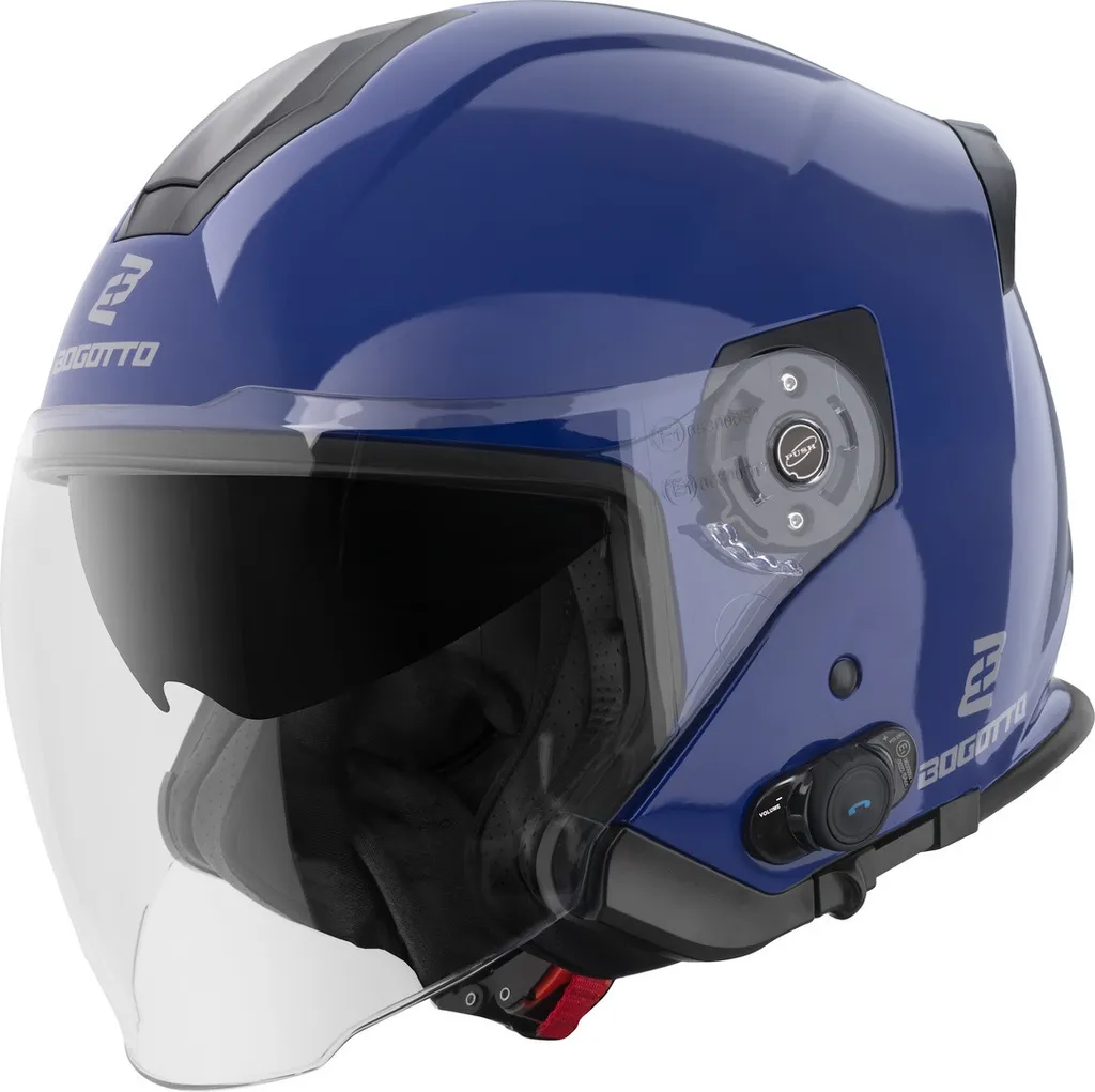 Casque Jet Bogotto H586 BT Bleu Taille L avec Bluetooth Intégré Solide