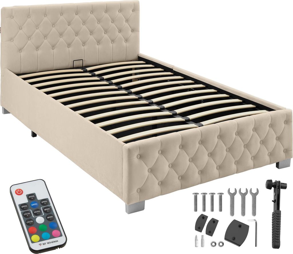 tectake® Polsterbett Sedona in Samtoptik mit Steppmuster Produktbild 