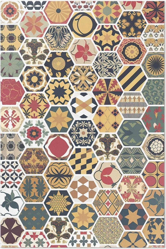 Gemustertes Vintage-Hexagon-Mosaik – Vinylteppich – 80x120 cm – Indoor Teppich – Flur – Pflegeleicht – Modern