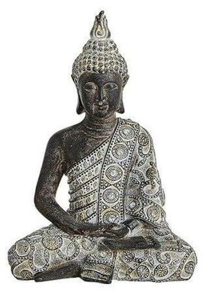 Buddha Figur betend sitzend,  24 cm in grau Silber Produktbild 