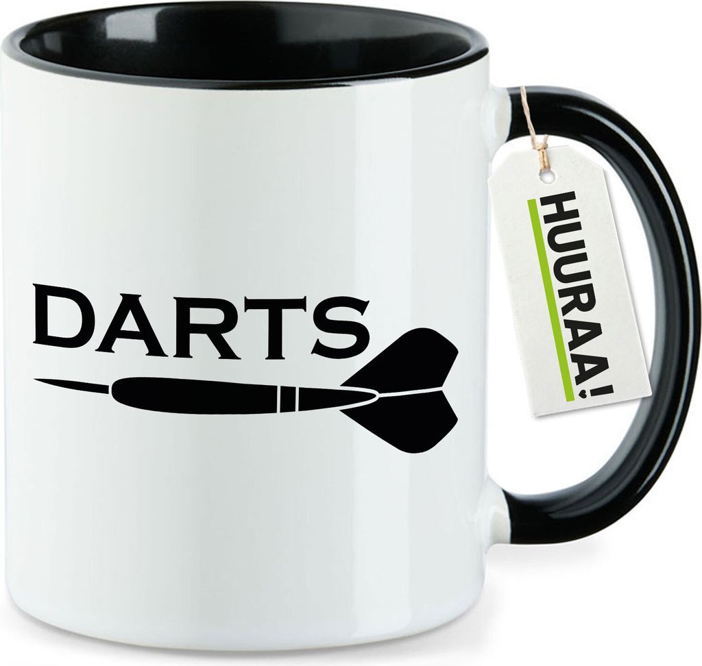 Huuraa Kaffeetasse Darts Dartpfeil 330ml Schwarz Keramik Kaffeebecher Geschenkidee