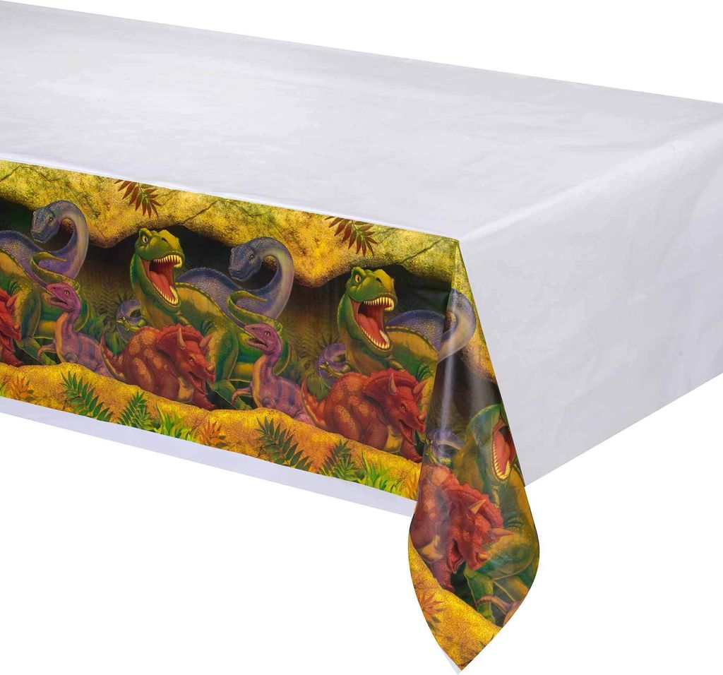 Dinosaurier-Tischdecke weiss-bunt 137x274cm - Einheitsgröße