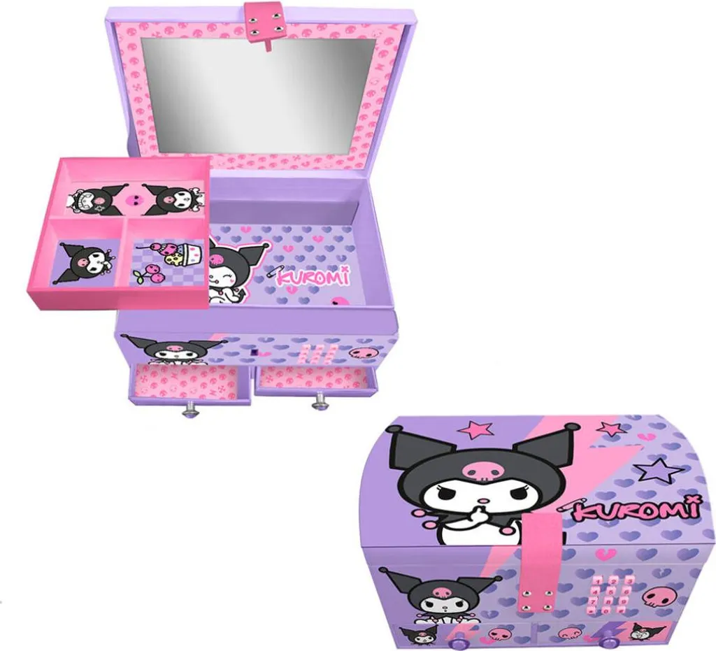 Coffret à Bijoux Musical Sanrio Hello Kitty Kuromi Secret Sound Rose/Noir