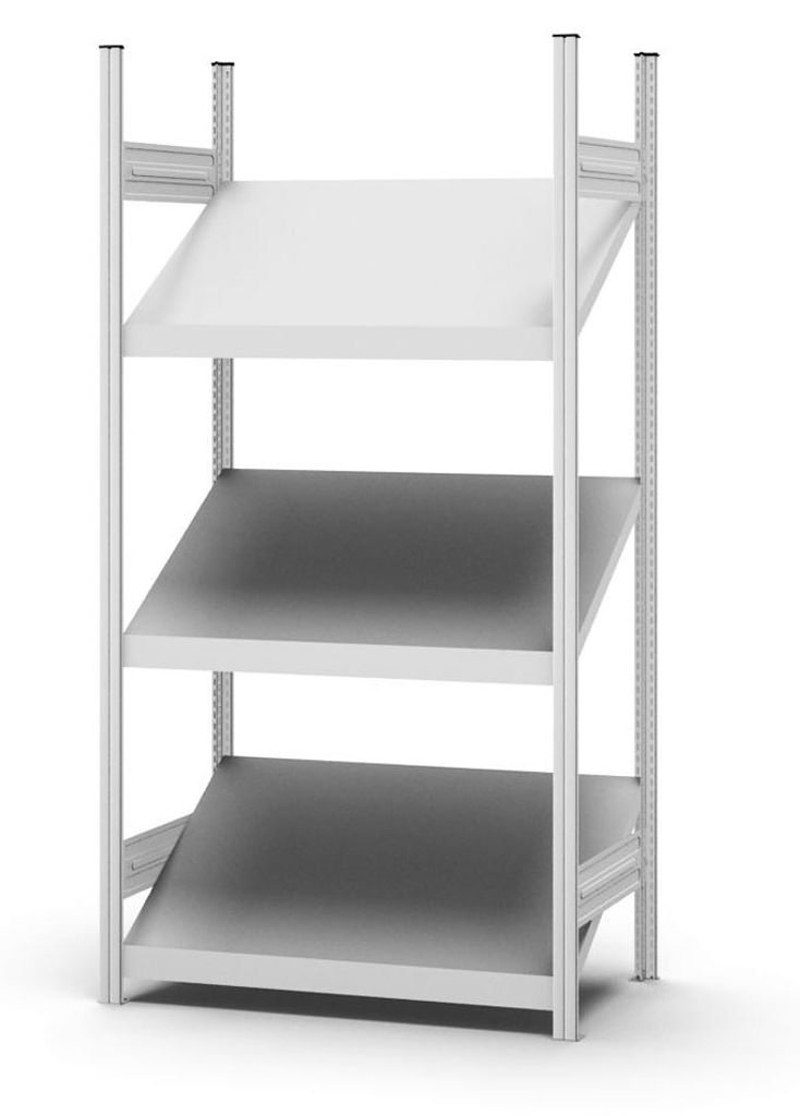 PROREGAL Schrägbodenregal MAGNUS Germany | HxBxT 200x100x40cm | 3 Ebenen | Fachlast 100kg | Lichtgrau