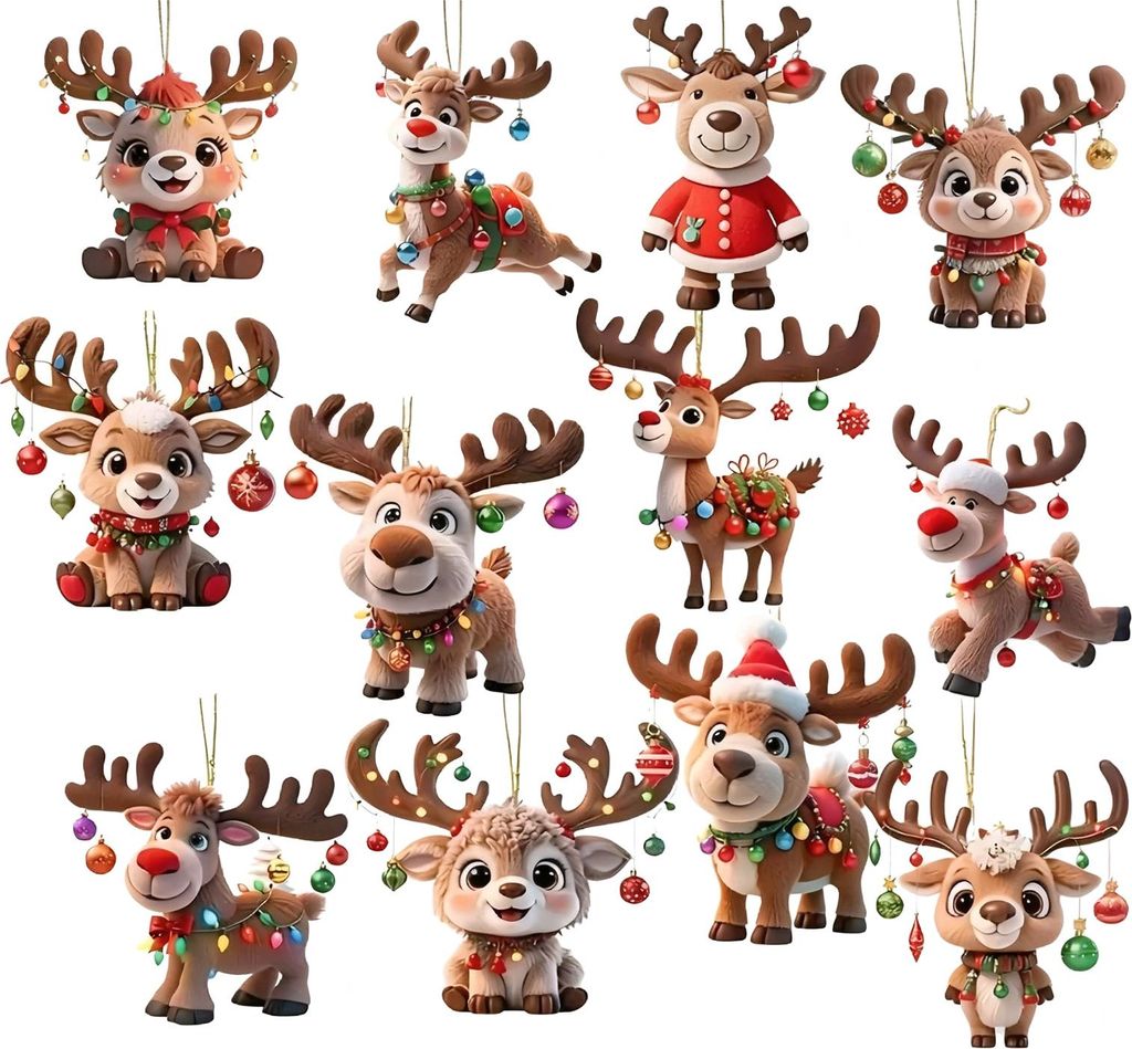Weihnachtsschmuck aus Holz: Rentier, niedliches Cartoon-Hirschmotiv, handgefertigte, festliche Hängedekoration für die Weihnachtsfeier zu Hause