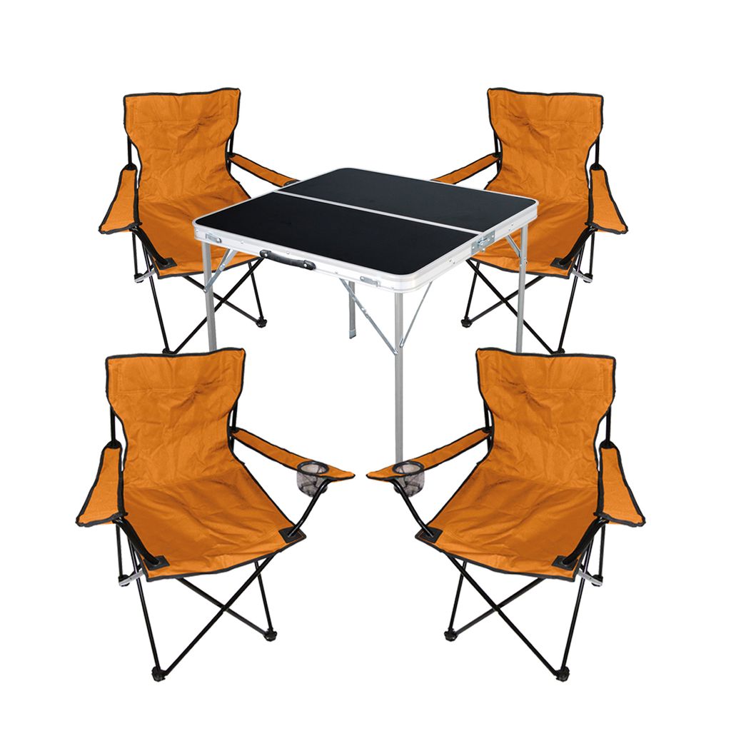 5-teiliges Campingmöbel Set orange Tisch + 4 Campingstühle mit Tasche