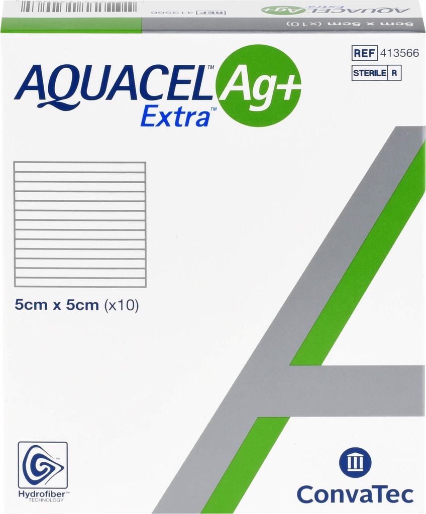 AQUACEL Ag+ extra 5 cm x 5 cm Kompressen, 10 St. Kompressen Produktbild 