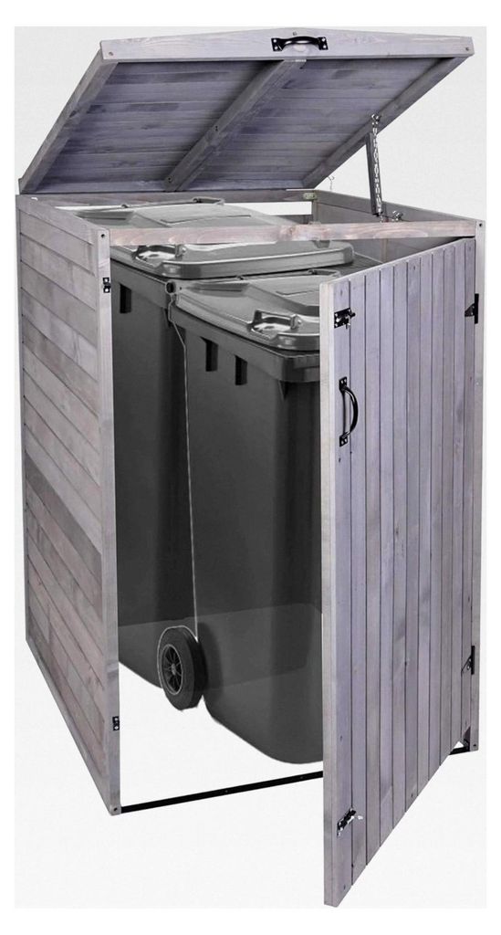 XL Mülltonnenverkleidung HWC-H74, Mülltonnenbox, erweiterbar 126x80x98cm Holz MVG - anthrazit-grau