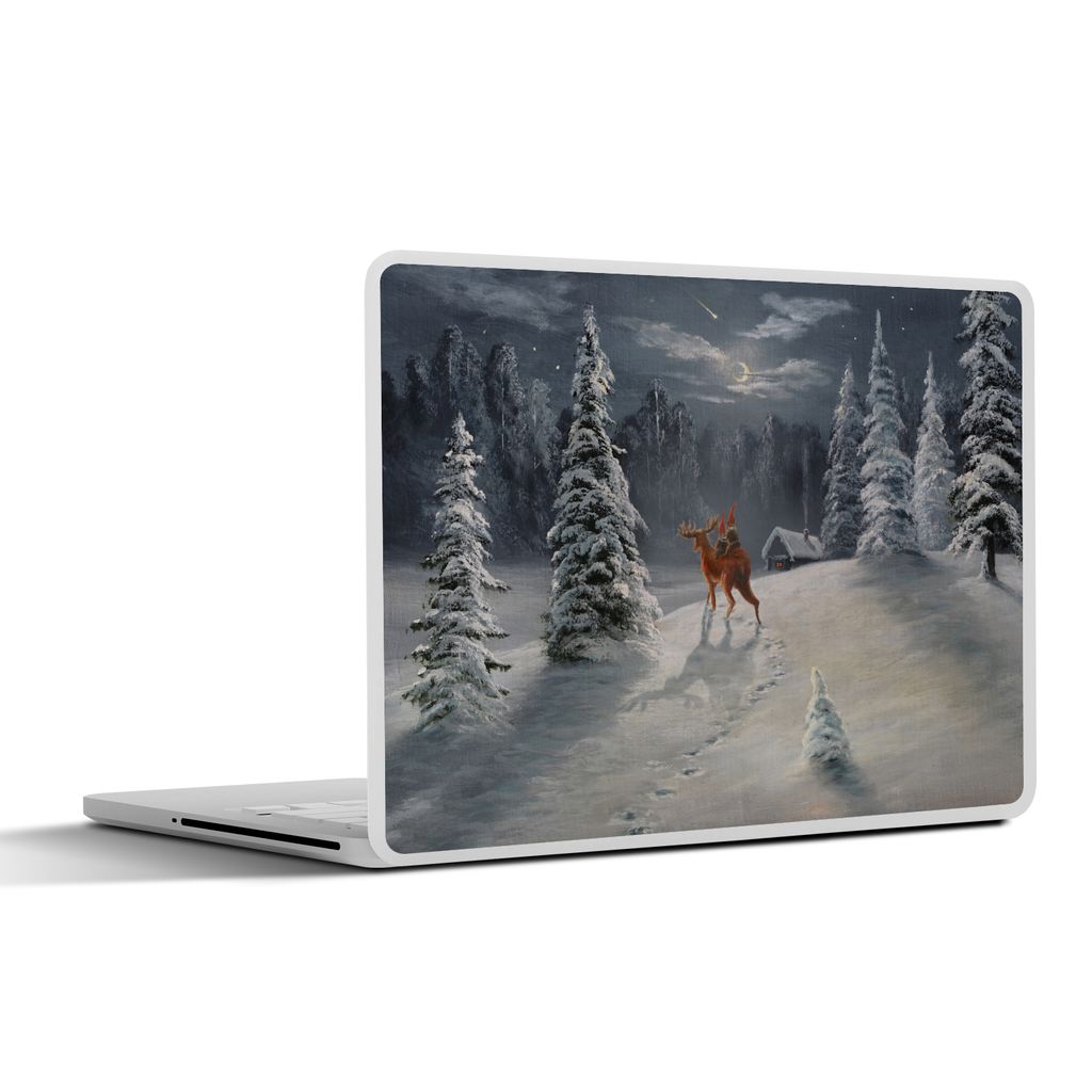 MuchoWow Laptop Aufkleber Sticker Cover Zwerg - Hirsch - Schnee 25x18 cm - Laptop-Deko