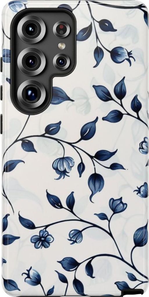 Elegantes Blumenrankenmuster in Blau – Hülle Kompatibel mit Galaxy S25 Ultra