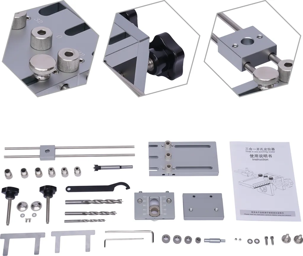 Gabarit de perçage 3 en 1 auto-centrant kit guide bois 6/8/10mm aluminium - 3