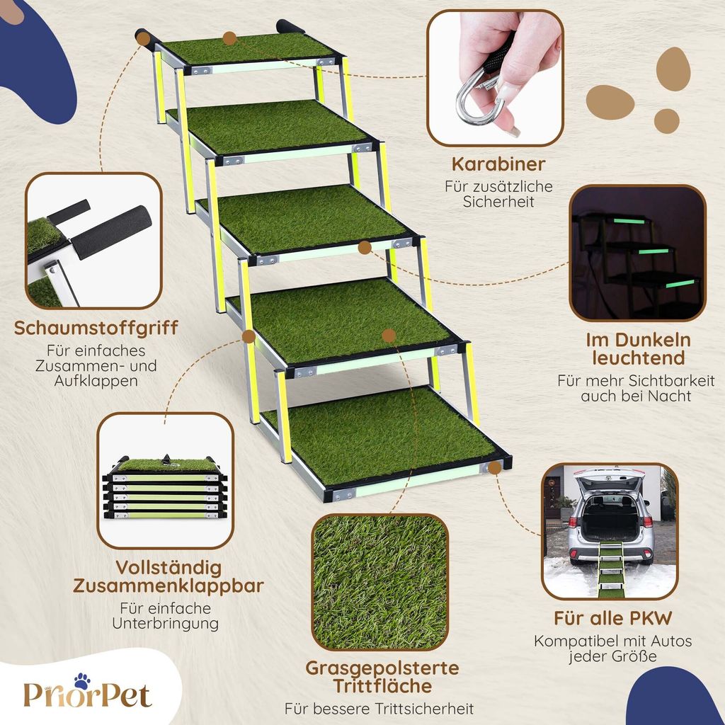 PRIORPET Auto Hundetreppe für kleine & große Hunde - Produktbild 5