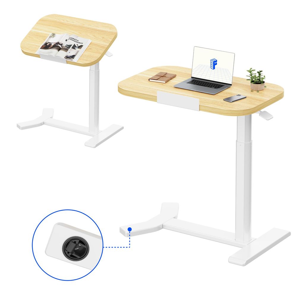 FLEXISPOT Höhenverstellbarer C-Form Beistelltisch – Klappbarer Laptoptisch mit Rollen, Holzplatte, 65–105cm höhenverstellbar Ahorn