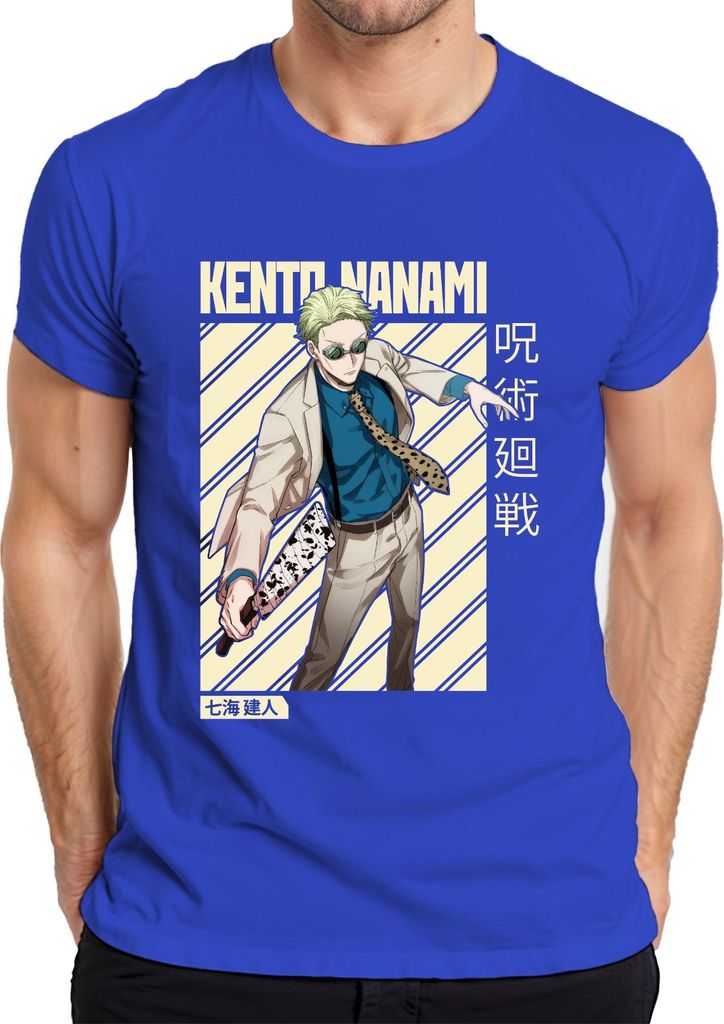Kento Nanami Jujutsu Kaisen Anzug Brille Krawatte Klinge Manga Herren T-Shirt, Blau, XXL