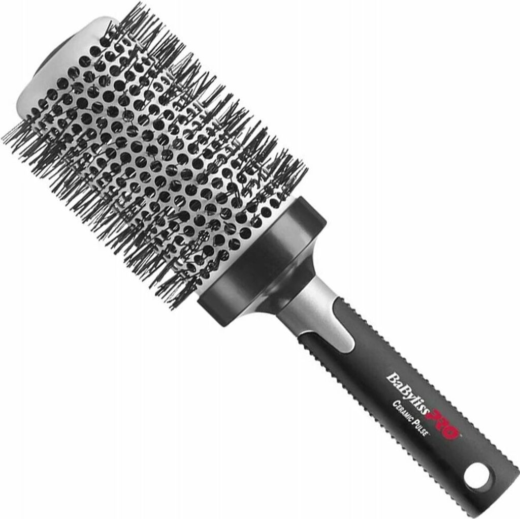 A professional studio shot of a BaByliss PRO Ceramic round hairbrush against a white background.