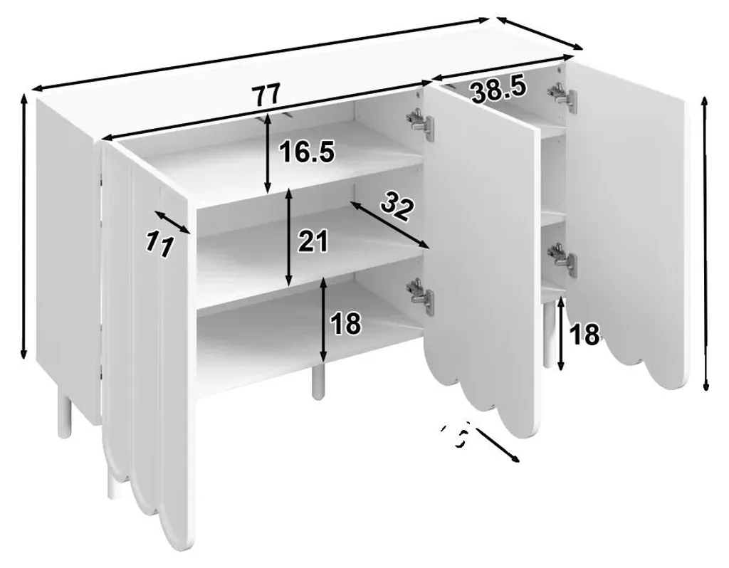 Buffet avec étagères réglables et système push-to-open - Finition Chêne
