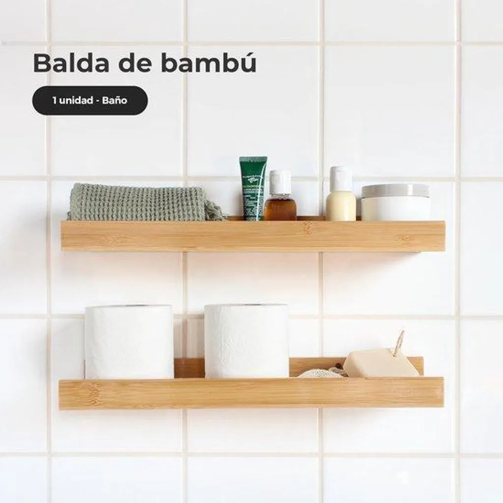 Étagère en bambou écologique auto-adhésive sans trou pour chambre 1pc
