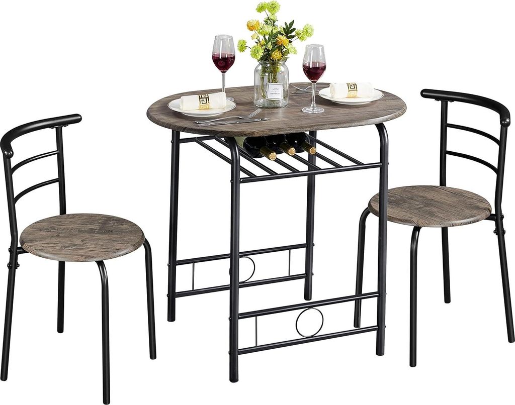 3-teiliges Esszimmer-Set, Küchentischset, Esstisch mit 2 Stühlen, Küche, Holztisch, Balkontisch, platzsparend, braun.