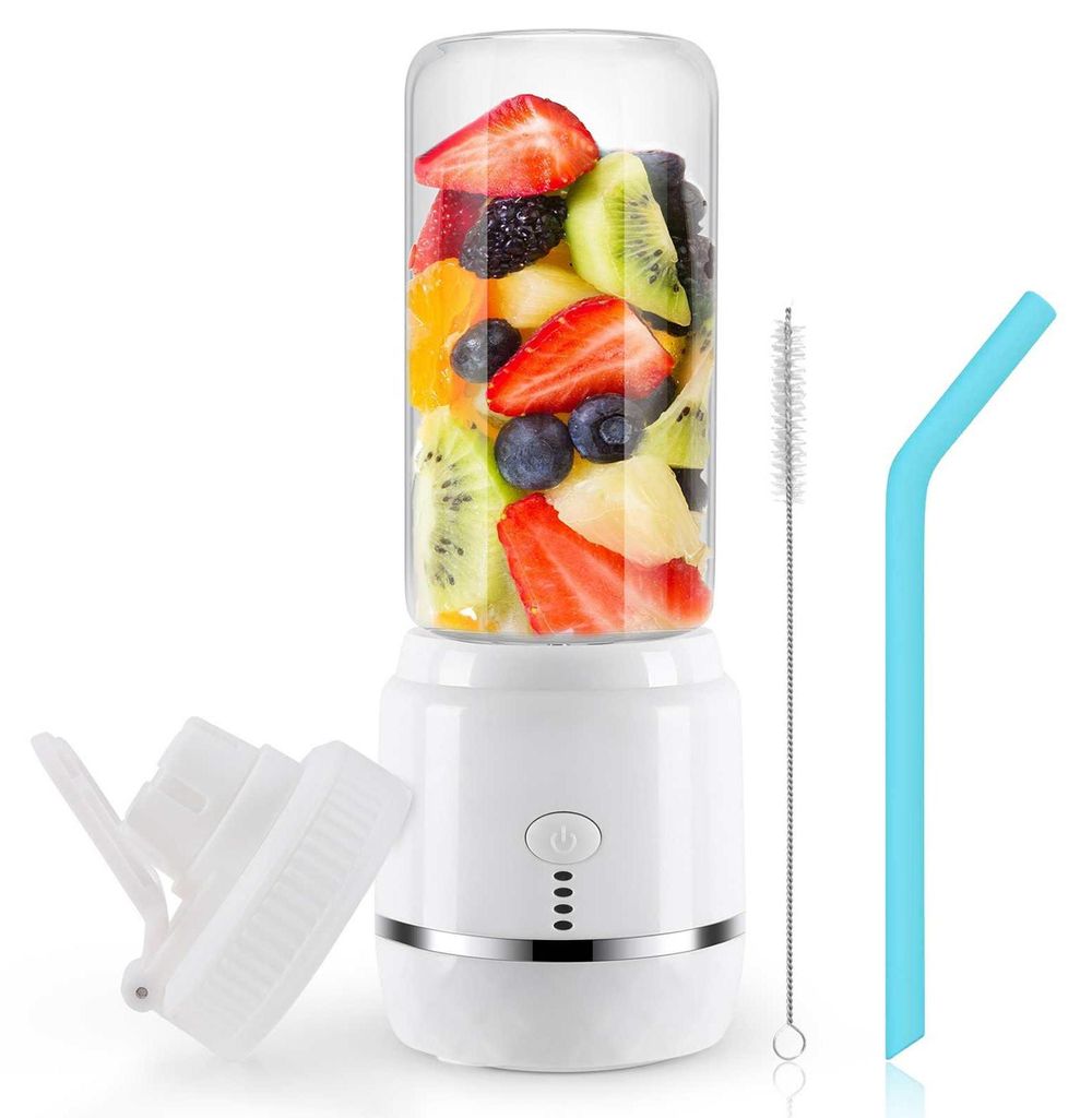 Zimilo 400ml Kabelloser Standmixer 150W, 6-Klingen, USB-Aufladung, Tragbarer Smoothie-Maker, Mini Blender, Fruchtmixer, Automatisches Reinigen, Weiß