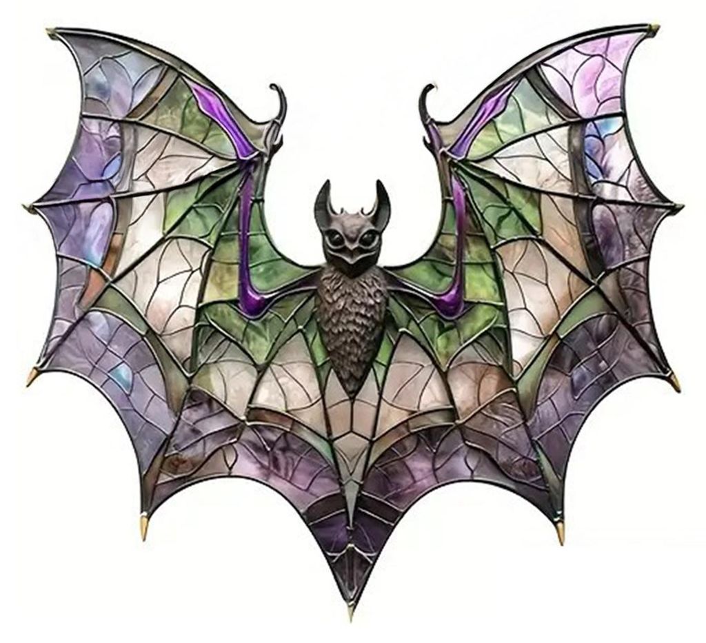 Halloween-Hexenhut-Hängedekoration aus Buntglas, 2D-Flachacryl, gruseliger Fledermausschädel-Sonnenfänger, 3 mm, für drinnen und draußen, Wand...