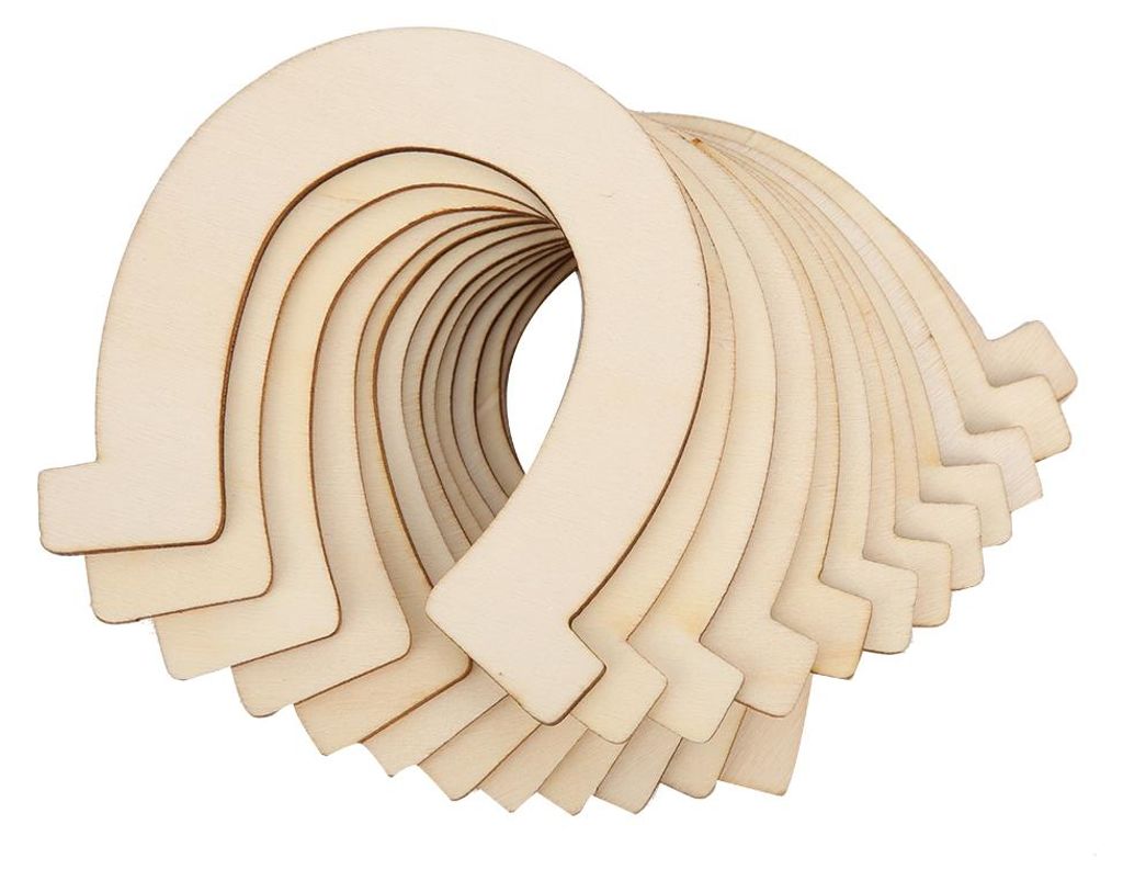 24 Stück hufeisenförmige Holzanhänger zum Aufhängen, Holzhandwerk, DIY, handgefertigtes Spielzeug für Kinder (83 x 91 mm)
