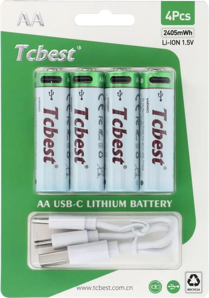 TCBEST Kit 4 Batterie AA Ricaricabili USB-C 1600mAh 1.5V - Offerta