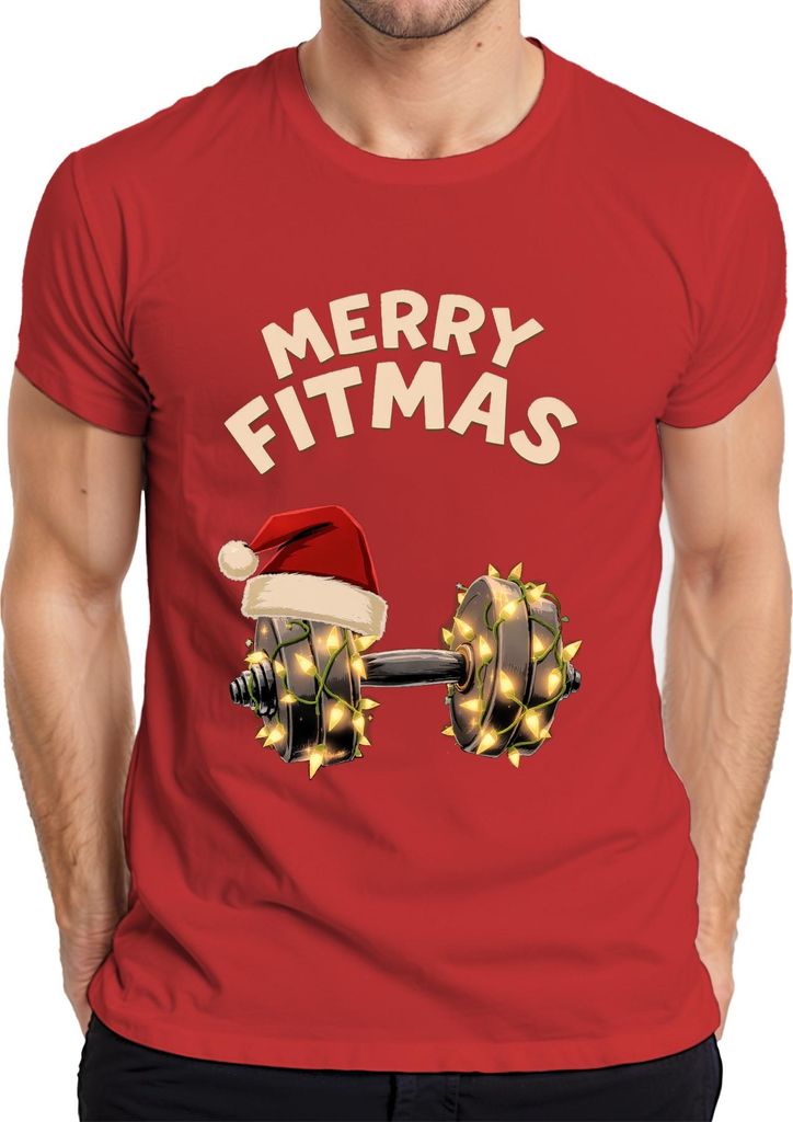 Merry Fitmas Fitness Hantel Weihnachten Geschenk Lustig Herren T-Shirt, Rot, XXL