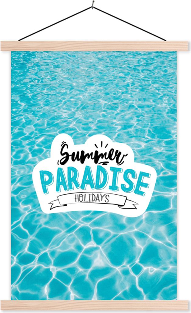 MuchoWow Textilposter Sommer - Zitat - Meer 120x180 cm mit holzfarbenen Rahmen - Textil-Plakat