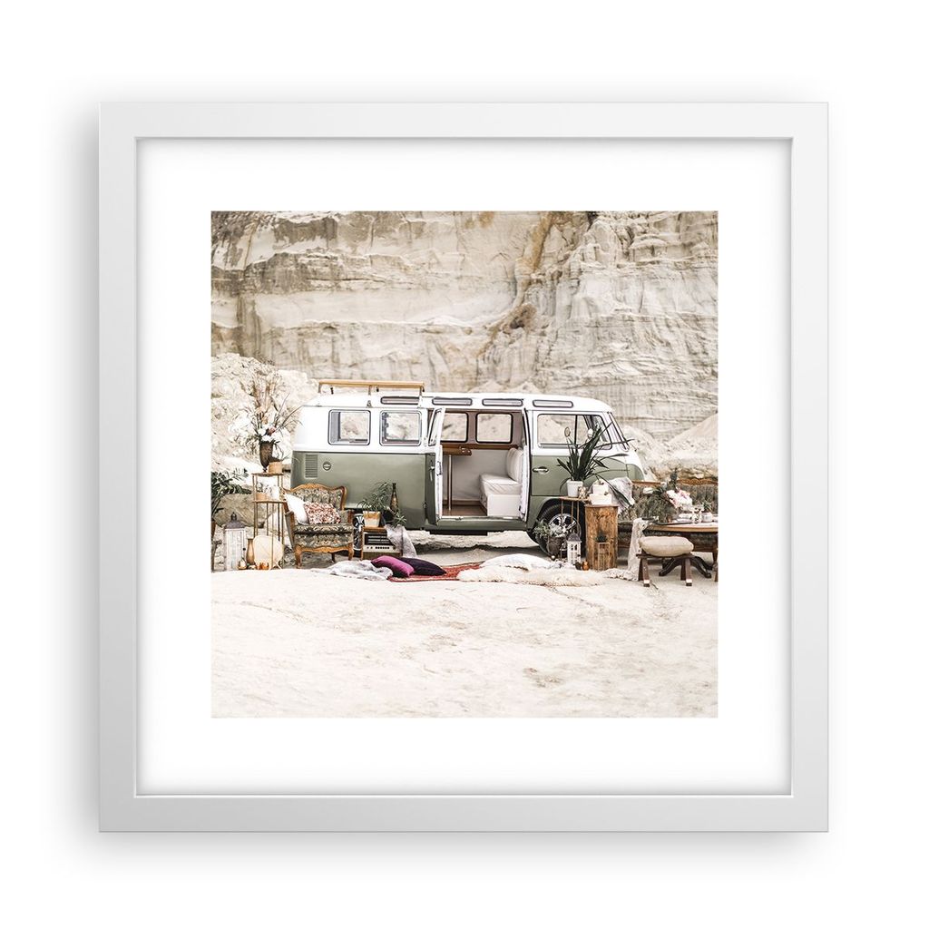 Gerahmtes Poster - Weißer Rahmen - Wohnmobil Boho Möbel - 30x30 cm - Wand Bild - Wanddeko - Wandbilder - Kunstposter - Wandposter - Bilderrahmen ...