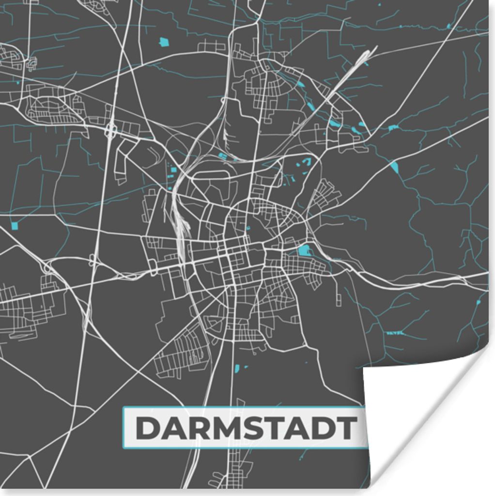 MuchoWow Poster Stadtplan - Karte - Darmstadt - Blau - Deutschland - Karte 75x75 cm - Wand Dekoration