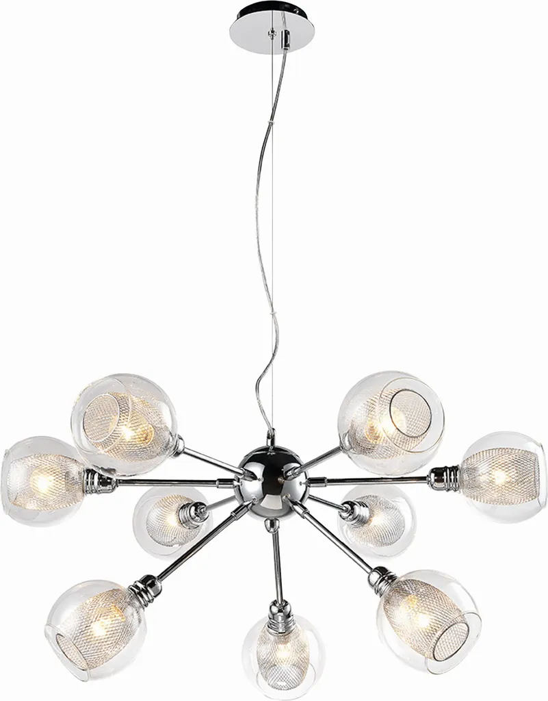 Lustre moderne Dixi 9xE14 chromé et verre : éclairage pour grand espace