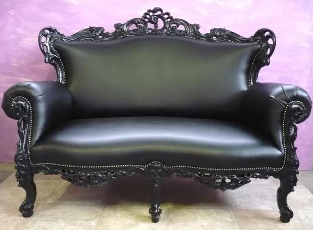 Casa Padrino Luxus Barock Leder Sofa Schwarz - Prunkvolles Wohnzimmer Sofa im Barockstil - Barock Möbel - Luxus Qualität - Italy