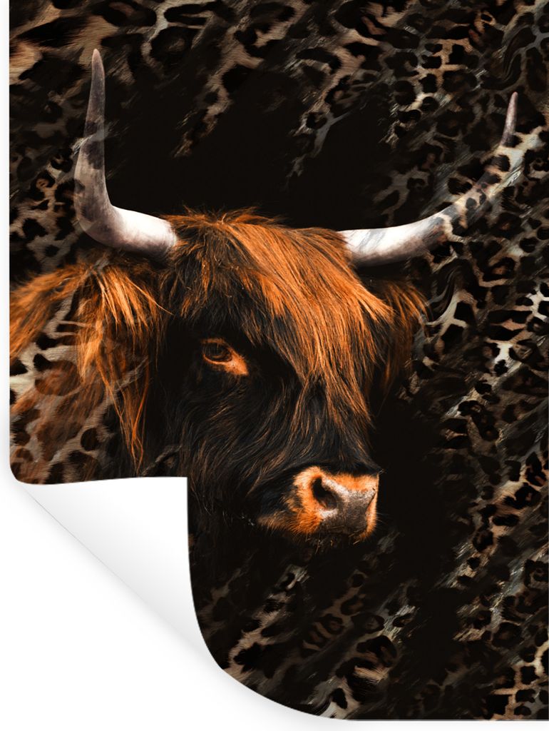 MuchoWow Wandtattoo Wandsticker Wandaufkleber Schottischer Highlander - Pantherdruck - Kuh 30x40 cm Selbstklebend und Repositionierbar - Sticker ...