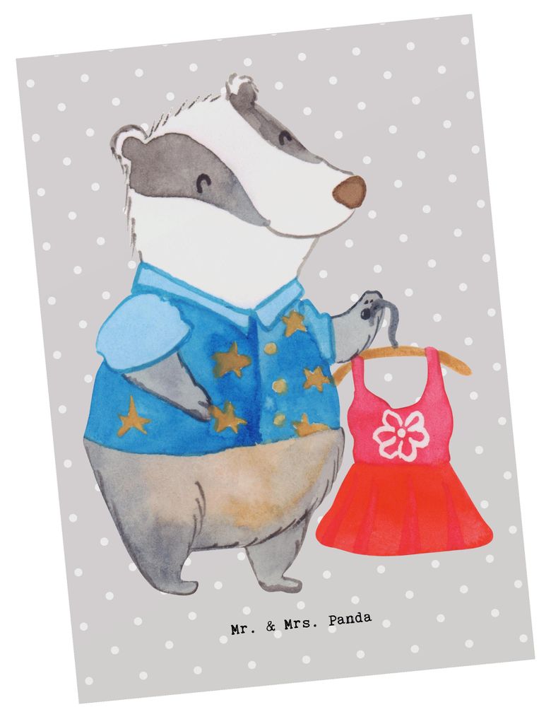 Mr. & Mrs. Panda Postkarte Modedesignerin Herz - Grau Pastell - Geschenk, Fotokarte, Ansichtskarte, Shoppen, Postkarten, Shopping, Fashion Designer...
