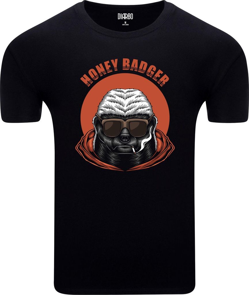 Diarbo Herren T-Shirt mit Lustiger Druck Honigdachs mit Brille Schwarz Gr.XXL